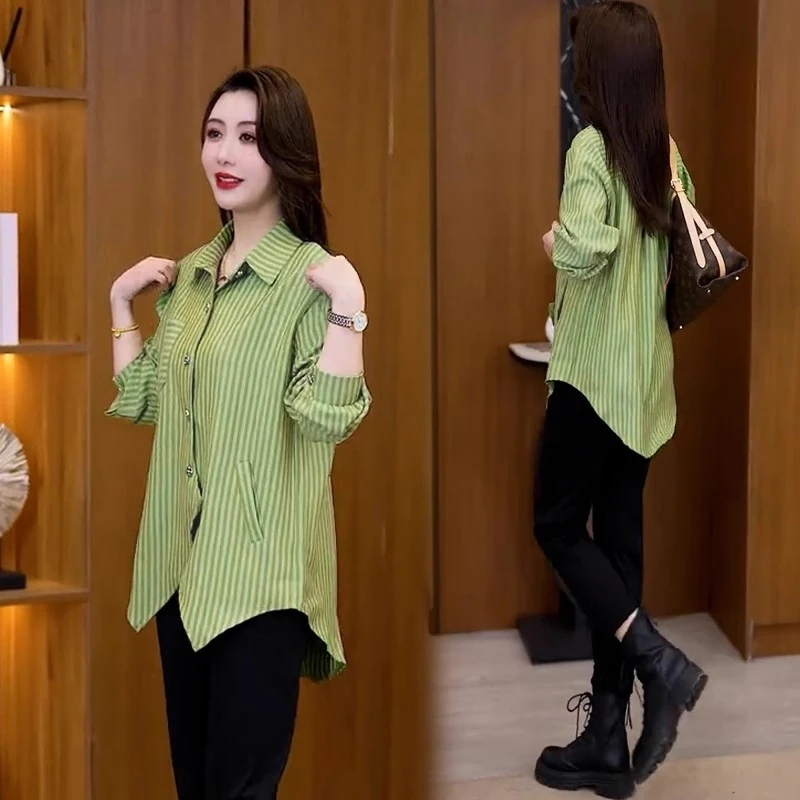 时尚收腰遮肉衬衫女2025春季新款洋气百搭遮肚子显瘦休闲小衫上衣