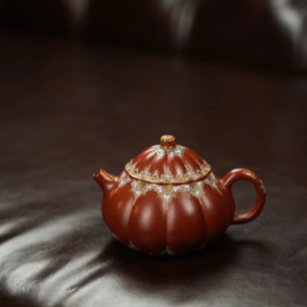 宜兴紫砂壶纯手工筋纹文旦茶壶150cc朱泥名家文人雅器茶室珍藏