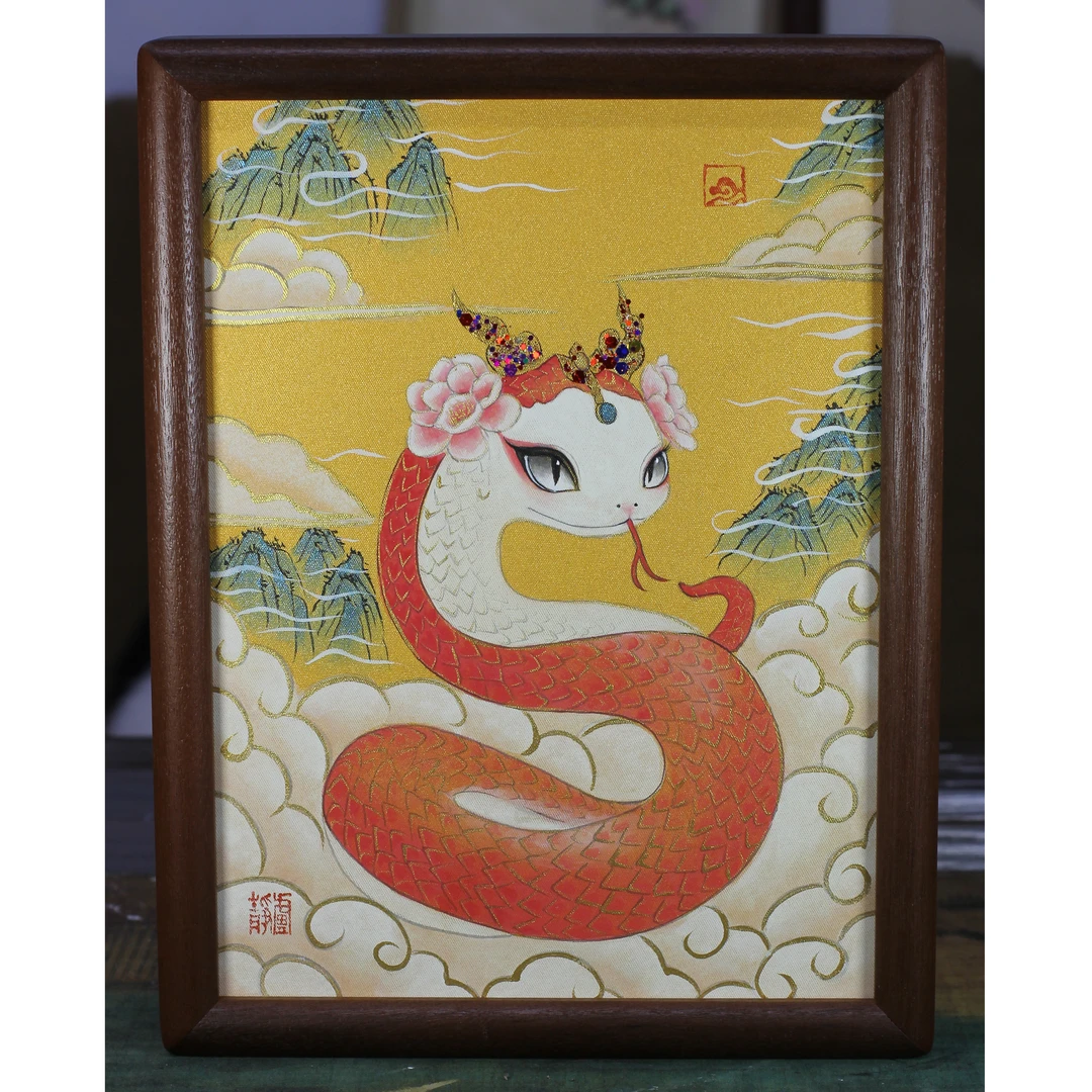 【女蛇】纯手绘蛇属相现代装饰画唐卡工笔摆台