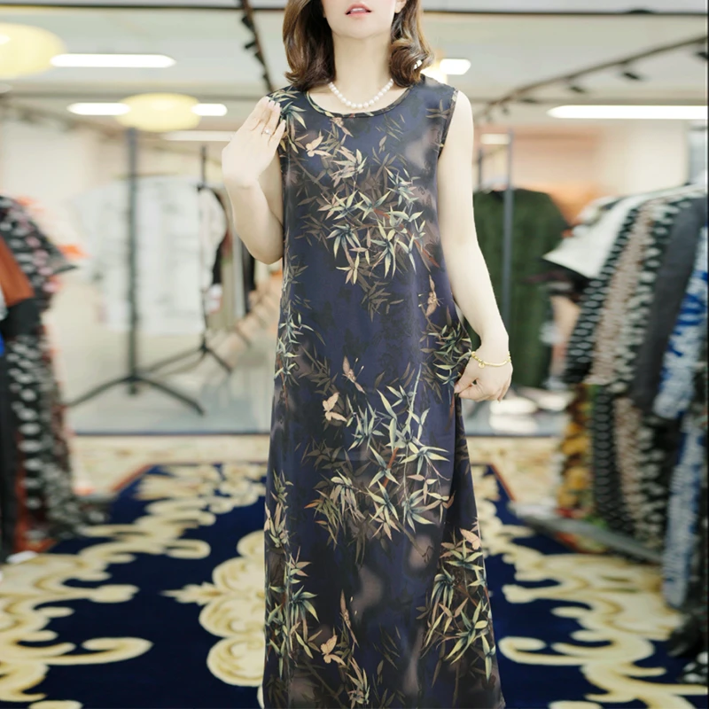 夏季新款女装时尚气质百搭高腰背心吊带连衣裙洋气妈妈装6435