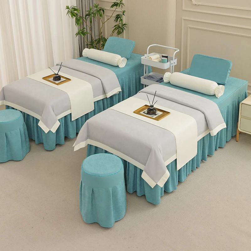 美容床罩四件套高档轻奢美容院按摩床单床罩理疗推拿床套加厚四季