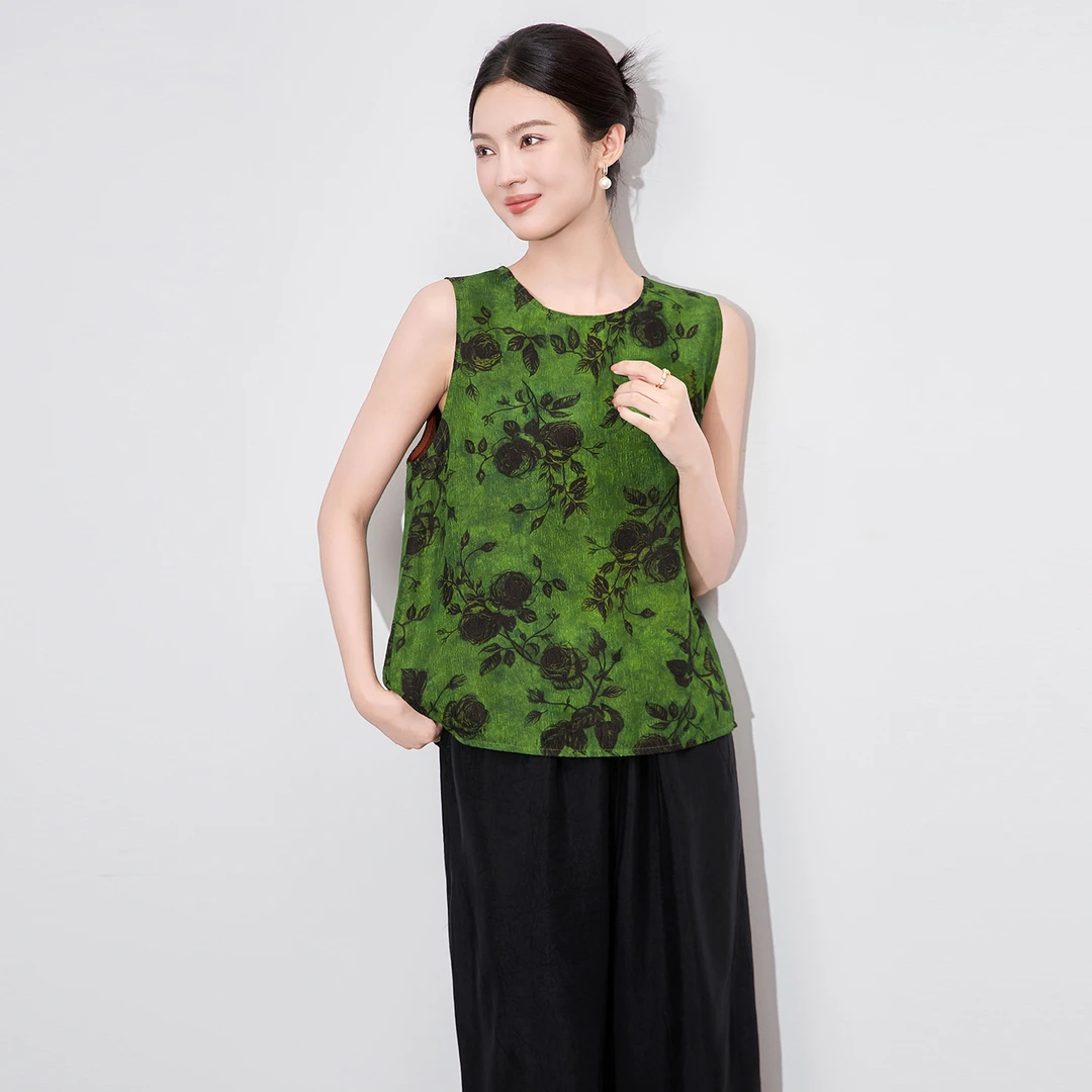 2510109-新中式国风正方两穿玫瑰提花香云纱马甲背心女夏新款南油