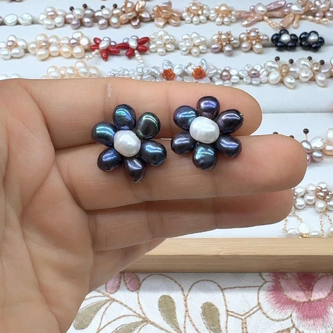 银S925镶嵌淡水珍珠耳饰