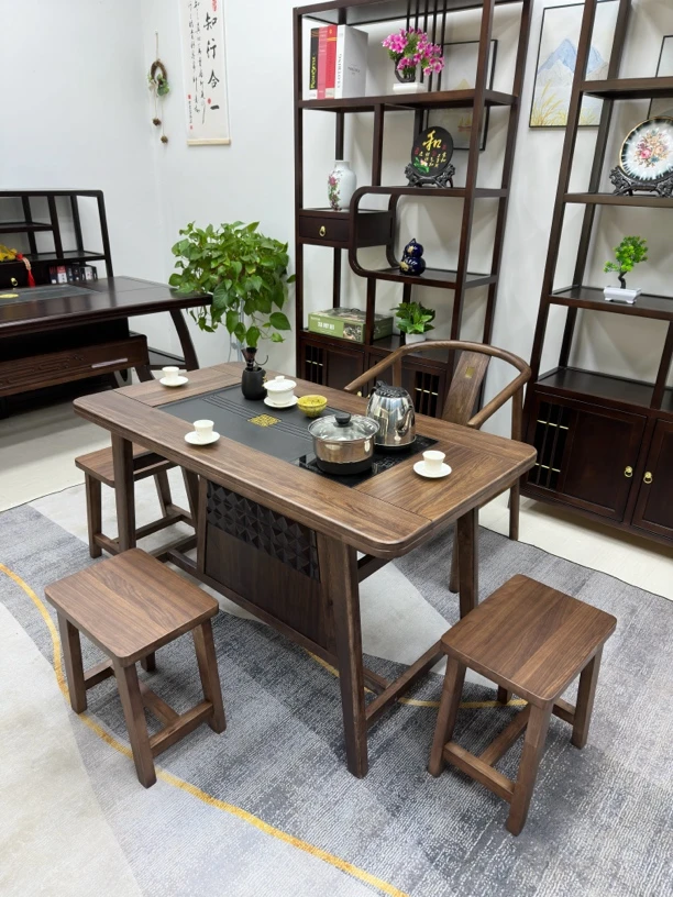 新中式实木茶桌椅组合阳台小户型桌金楸檀木色高端家用办公室茶台