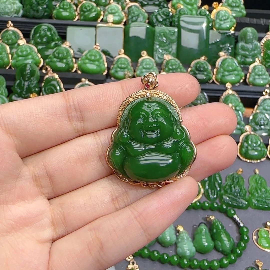 和田玉（碧玉）18K金镶嵌颈饰