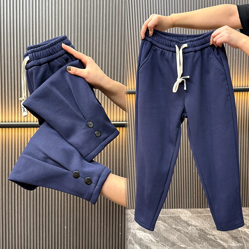 冬季新款加绒哈伦裤休闲裤女宽松显瘦小个子九分裤时尚百搭萝卜裤