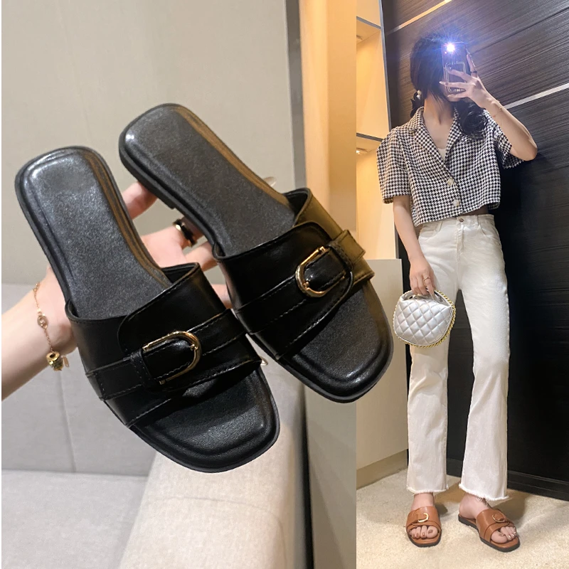 2025年法式小众新款夏季外穿方头凉拖鞋平底凉鞋时尚休闲百搭