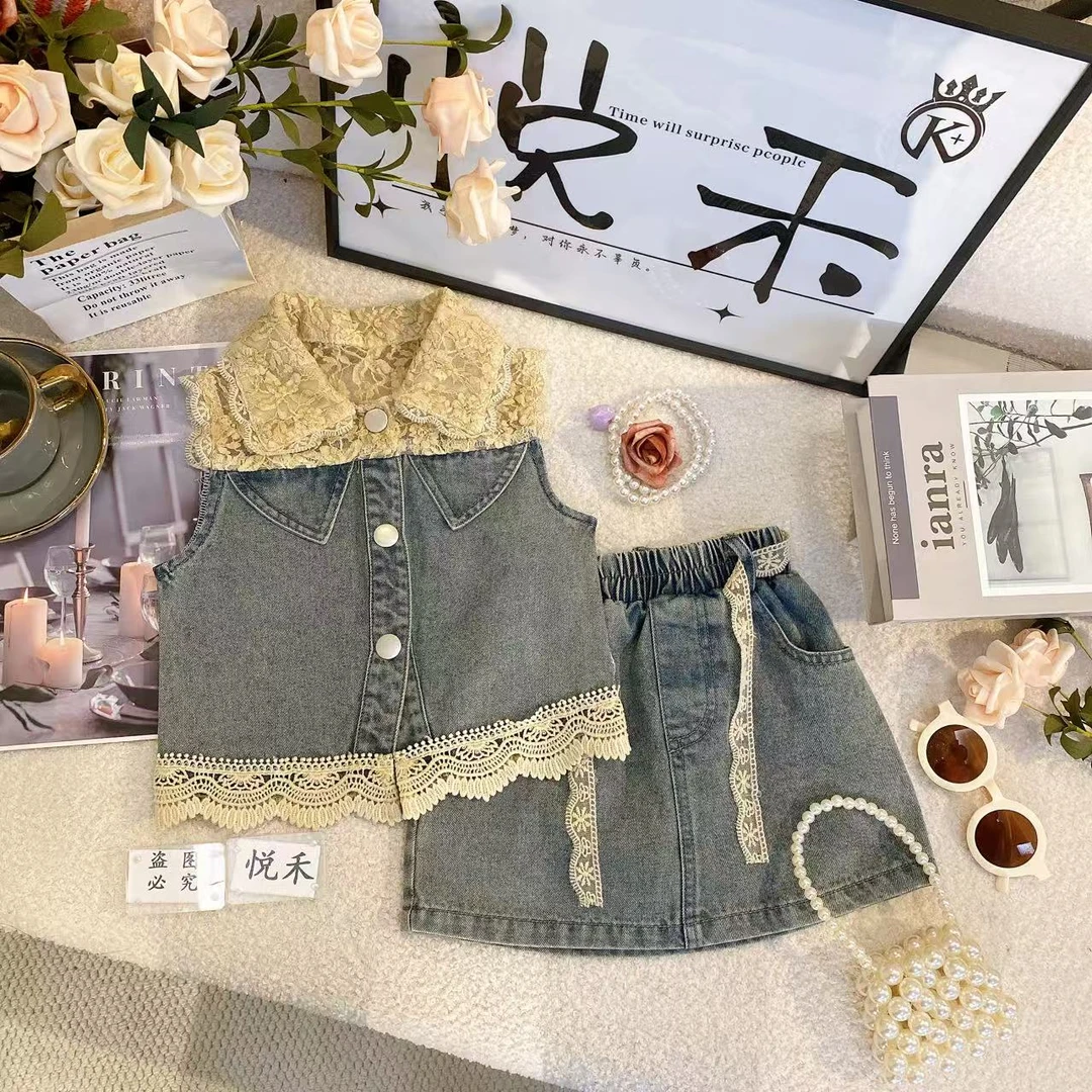 SH女童套装时尚夏季新款女宝蕾丝洋气儿童套装80004