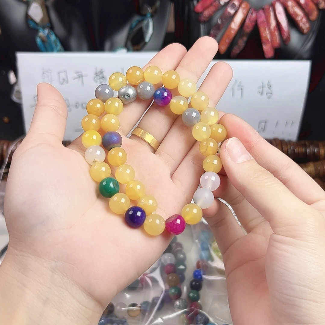 玛瑙/玉髓合金珠宝半成品h310 10m 奶黄玛瑙一条