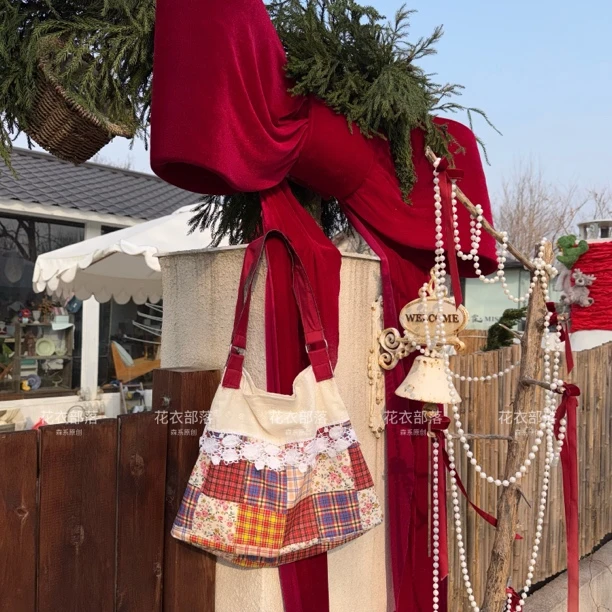 编号B936 花衣部落原创森系古着感碎花拼接复古蕾丝花边