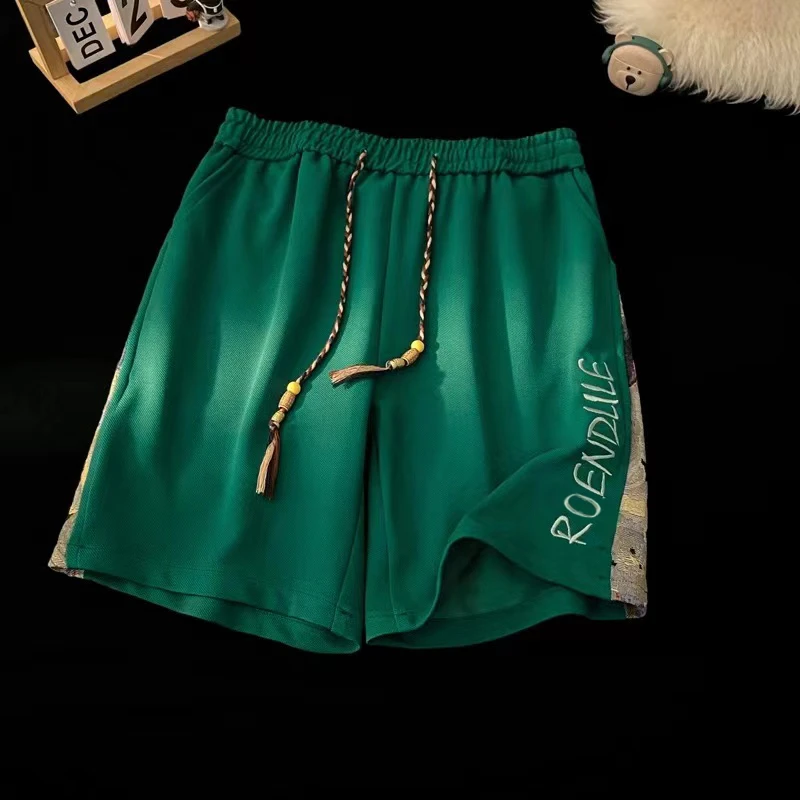 男夏季薄款2025新款美式短裤潮牌设计感宽松大码运动休闲五分裤子