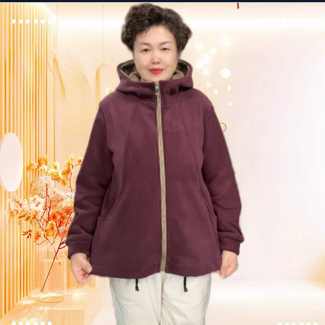 100-240斤秋冬连帽保暖短外套秋季女时尚休闲双面奥利绒户外上衣
