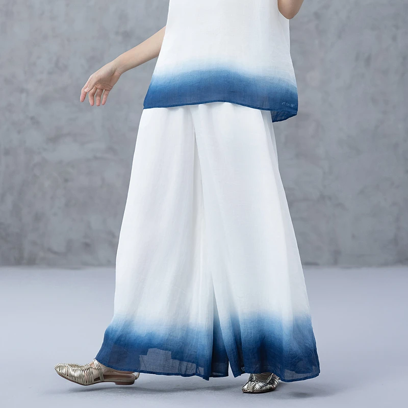 生活在左苎麻裤子植物染蓝白渐变长裤1952088