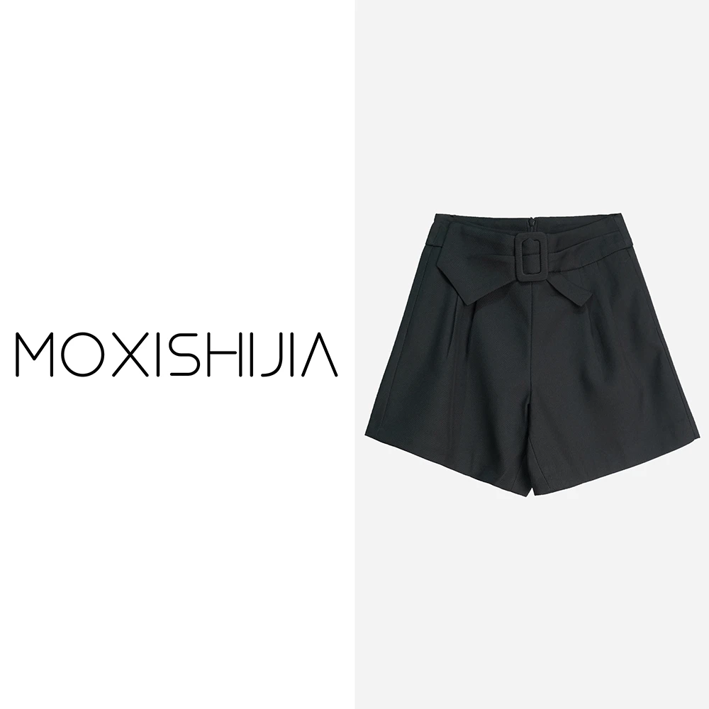 X3059-1【苏琳琳】设计感小众简约气质结扣黑色百搭秋冬短裤3Q