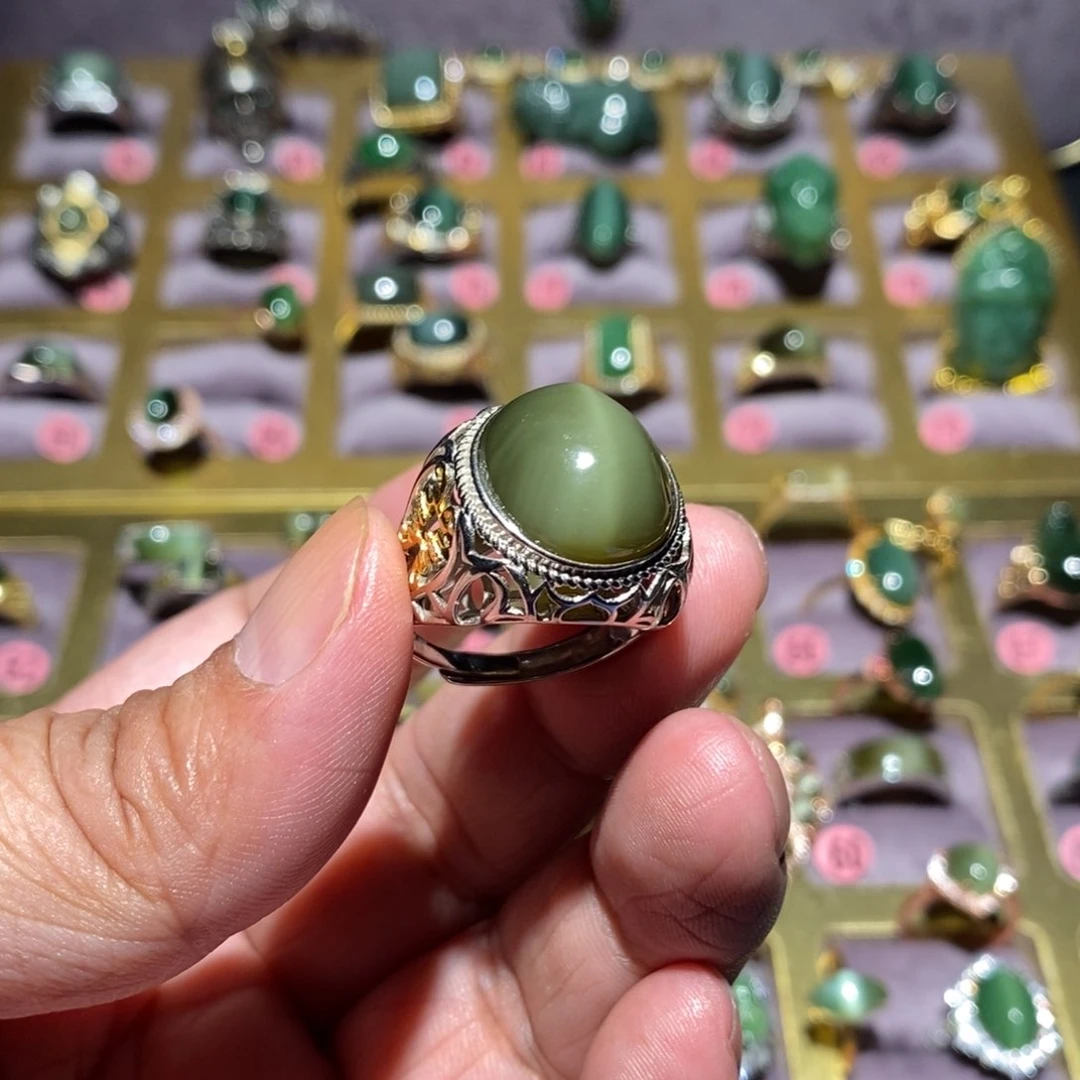 和田玉（碧玉）戒指银S925镶嵌