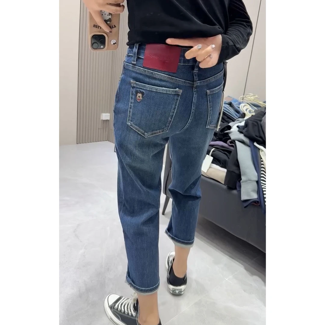 艾塔莉高级洋气烟管裤早秋新款女士设计感刺绣百搭直筒九分牛仔裤