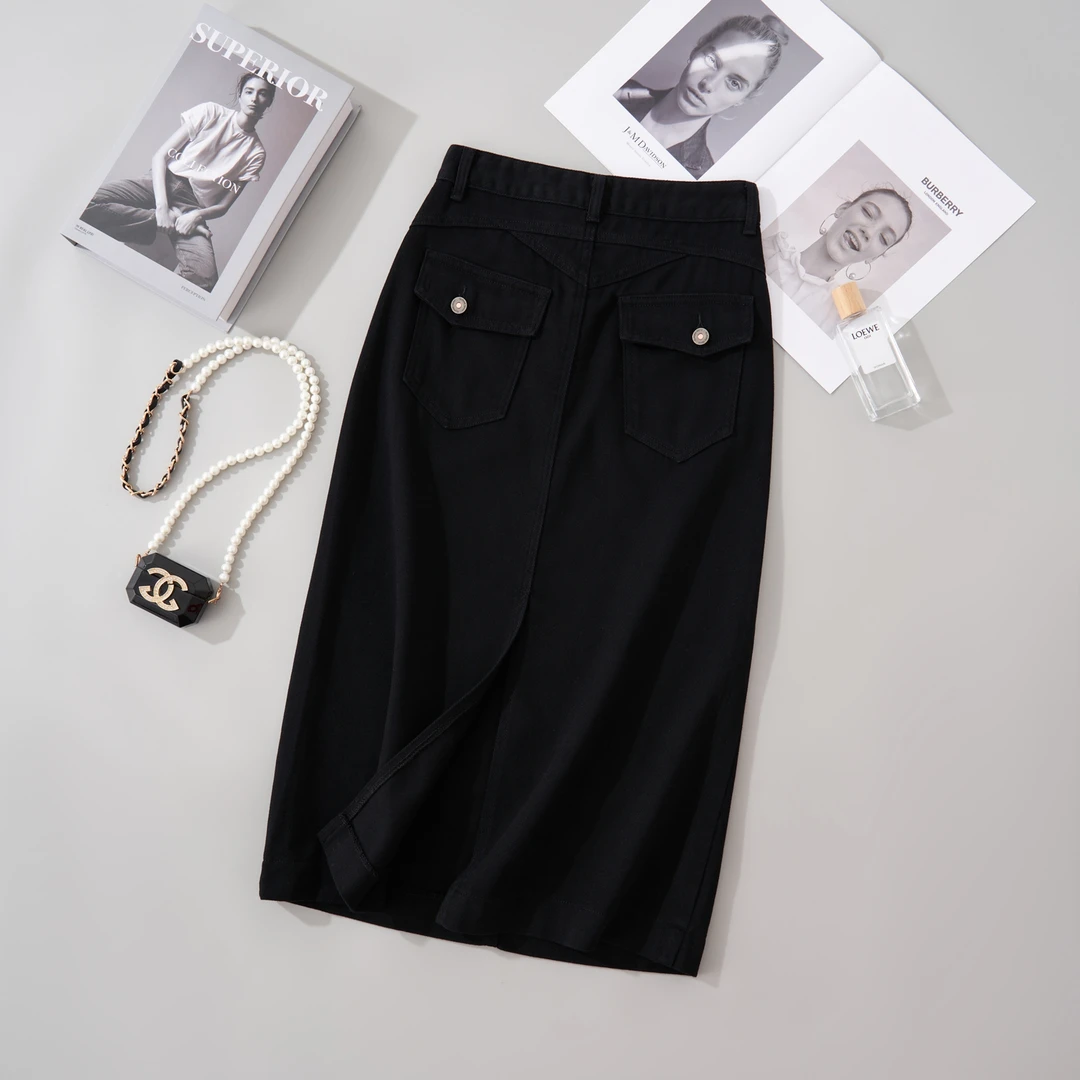 【运费险+现货】夏季薄款A字黑色牛仔半身裙女