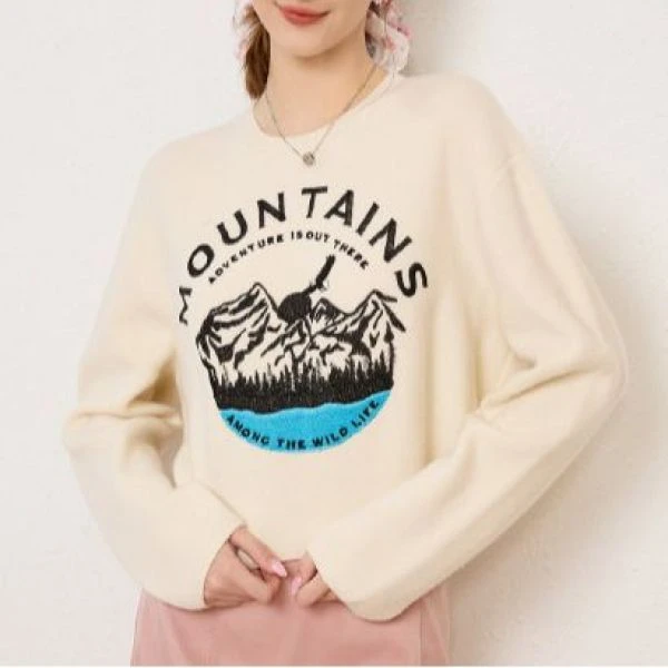 【100绵羊毛】秋冬圆领时尚图案打底保暖女式羊毛衫 4002