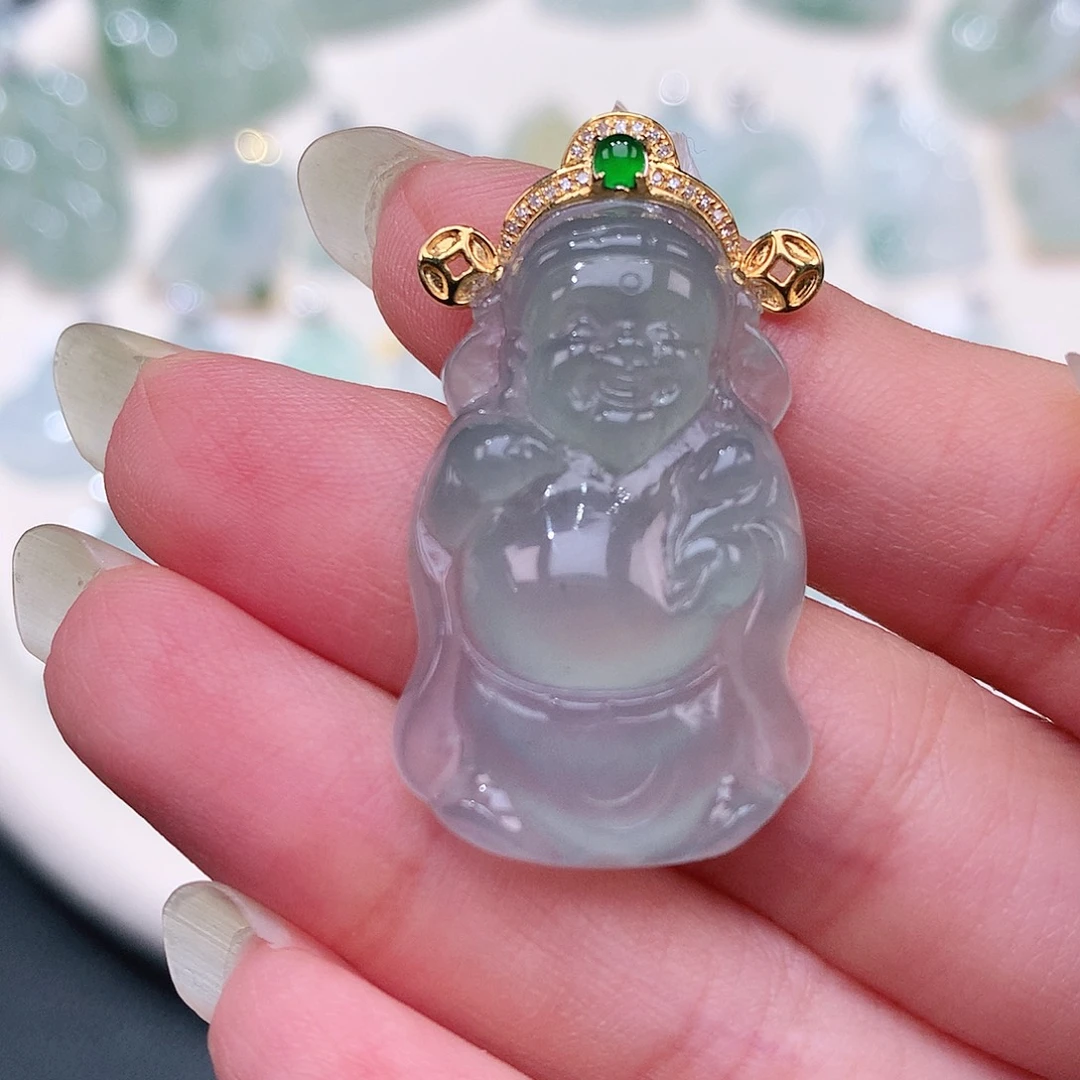 颈饰18K金镶嵌翡翠35.4-19.2-5财爷