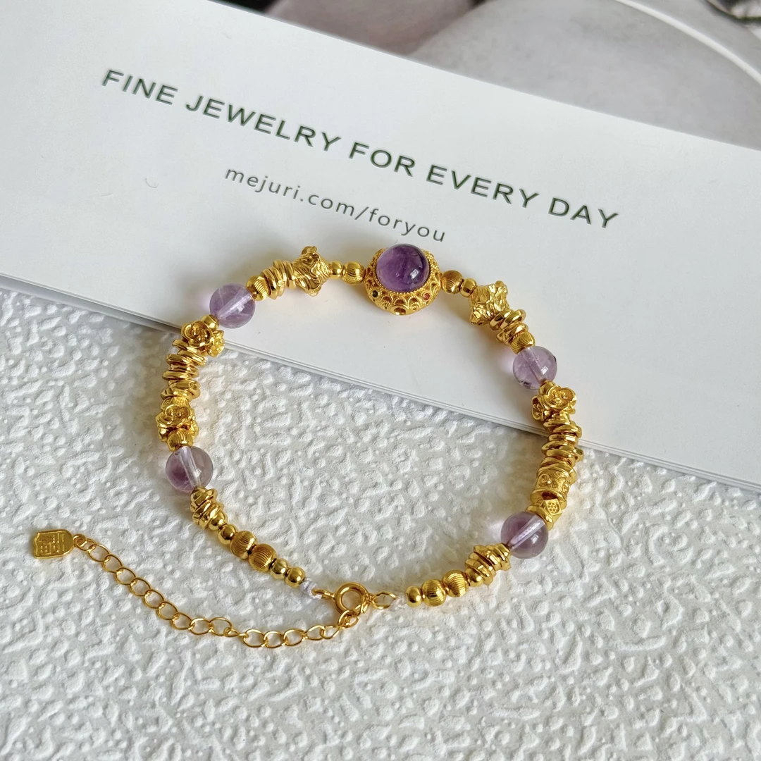 铜合金手链 紫色盘缠手链时尚手工轻奢彩色镶嵌单圈链子女款饰品