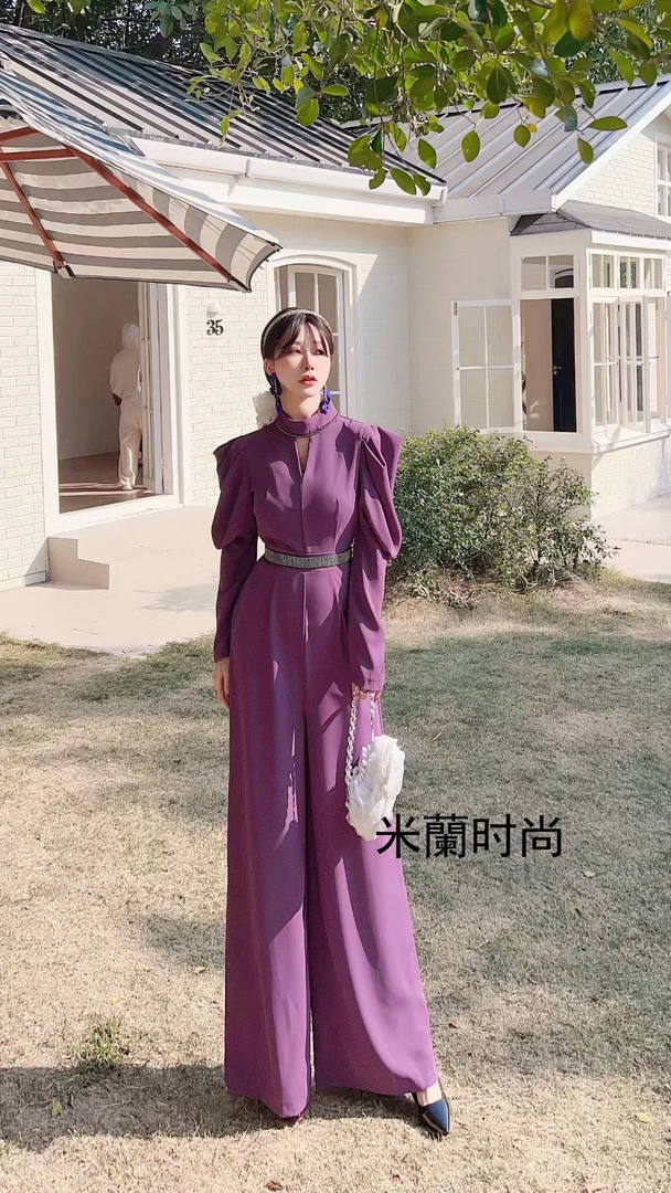 2025春装新款.气质显瘦高腰垂坠感遮肉阔腿连体裤