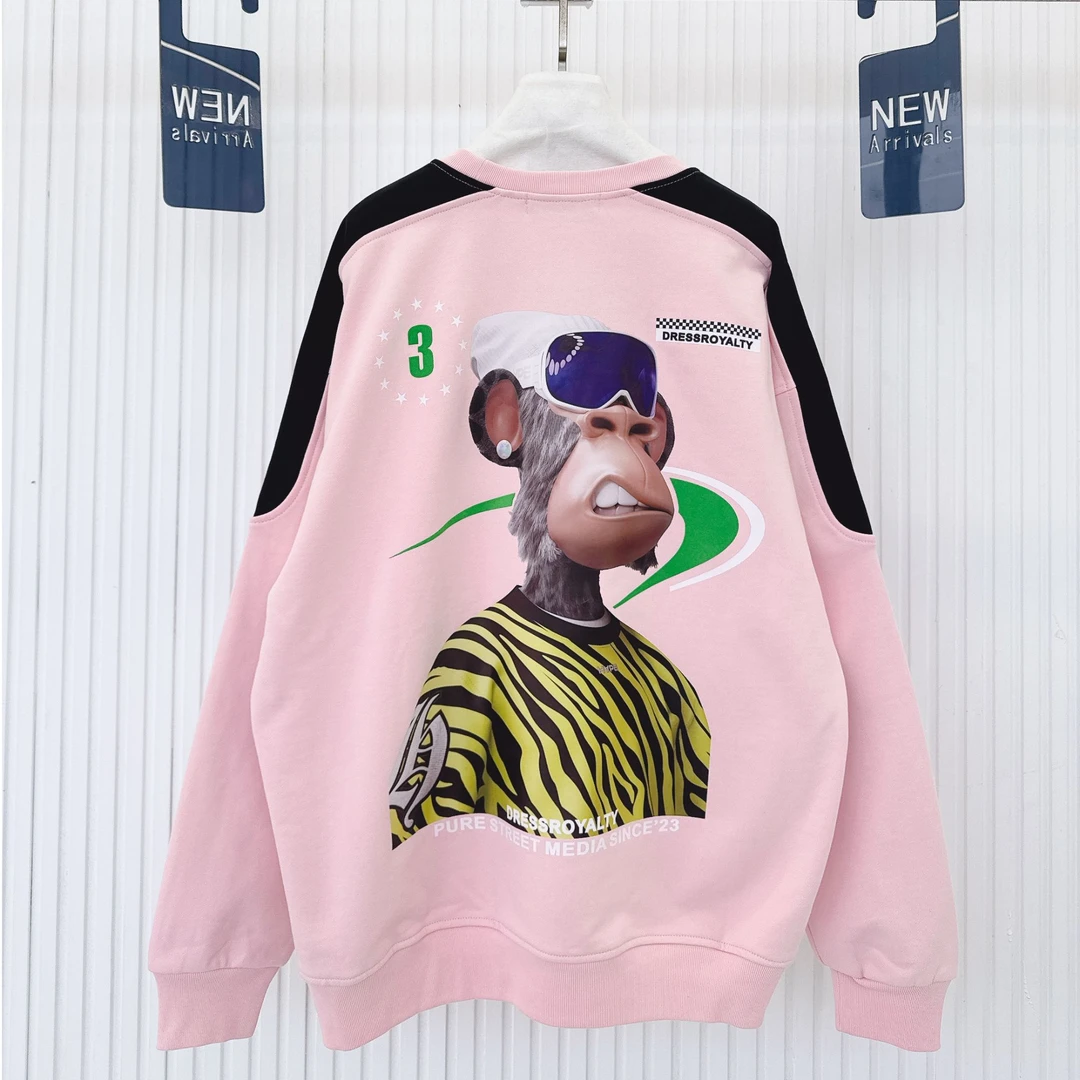 3APE猴拼边圆领卫衣情侣款冬季重磅上衣-D0362