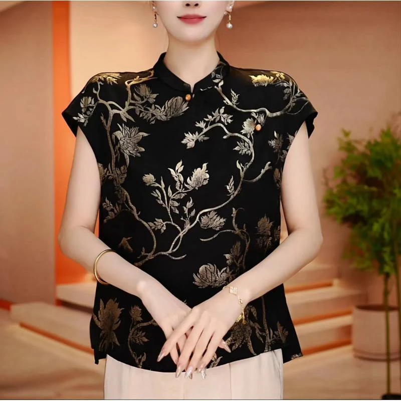 807-（现货）新中式夏季国风上衣上新百搭气质印花款遮肉显瘦短袖