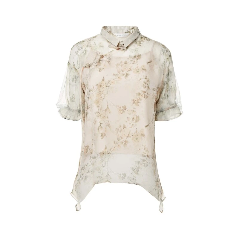 S·DEER圣迪奥百搭清凉设计感碎花气质短袖上衣夏季衬衫S242Z0445