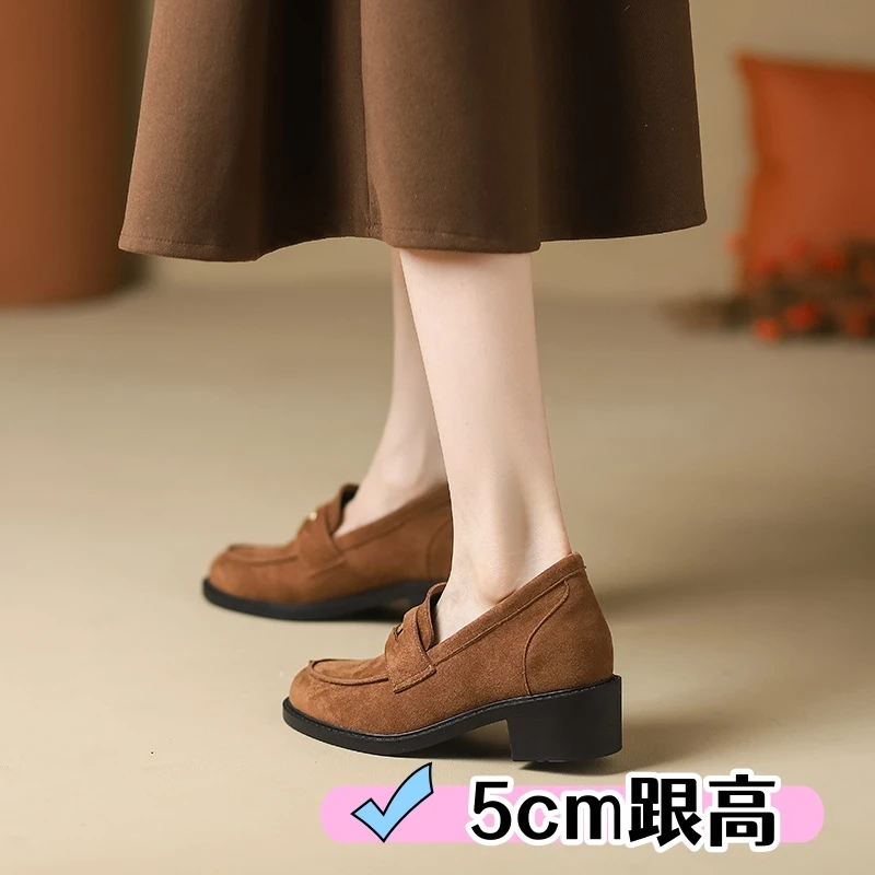 真皮一脚蹬美拉德英伦风深口乐福鞋厚底粗跟休闲百搭小皮鞋软底