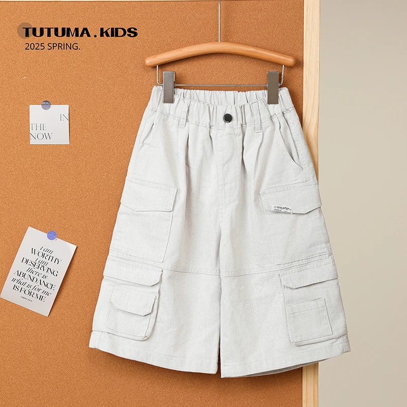 现货图图妈【超百搭 炸街】男女童超软水洗牛仔工装短裤宽松五分裤