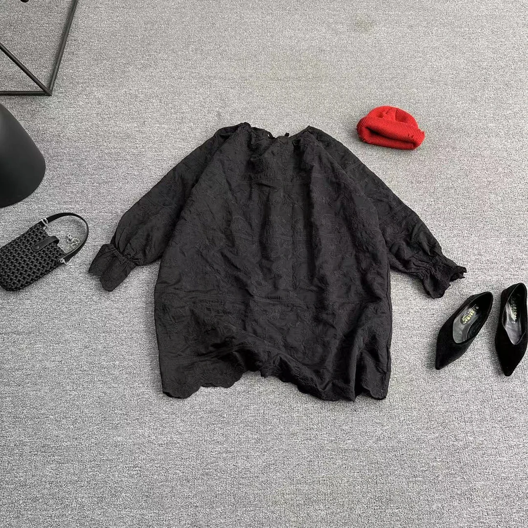 瑶睿安No退No换！！慎拍 ！娃娃衫时尚百搭黑色圆领欧韩上衣 679