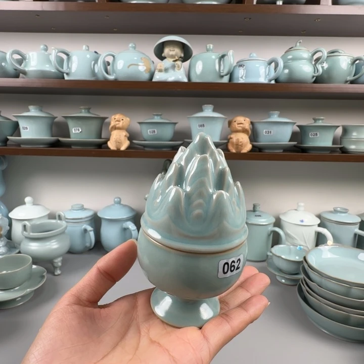 瓷片汝瓷高足香炉圈足烧仿古釉微瑕062孤品特价