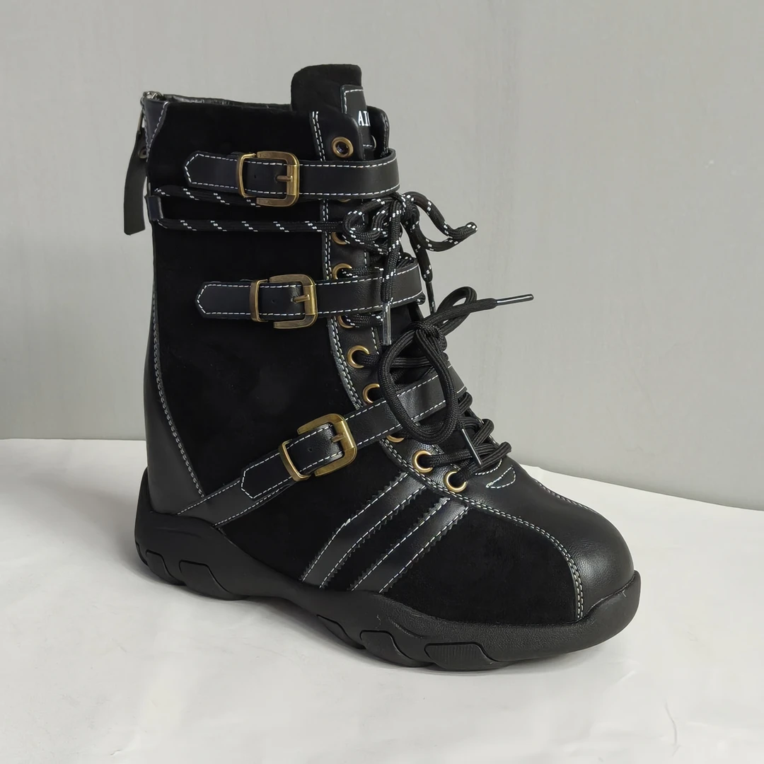 增高9-12cm马丁靴女2025春秋新款厚底复古中筒靴切尔西女靴子