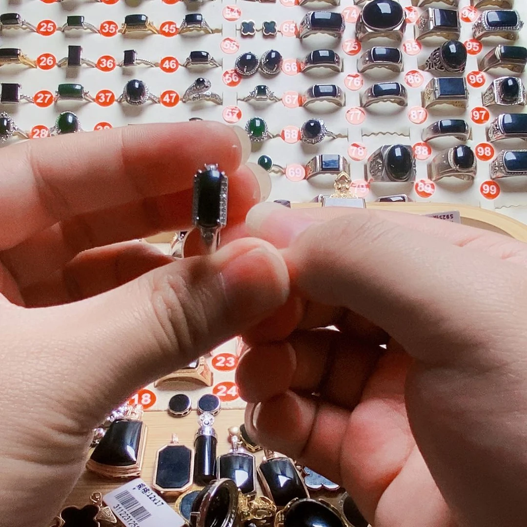 翡翠戒指银S925镶嵌缅甸天然A货墨翠女戒