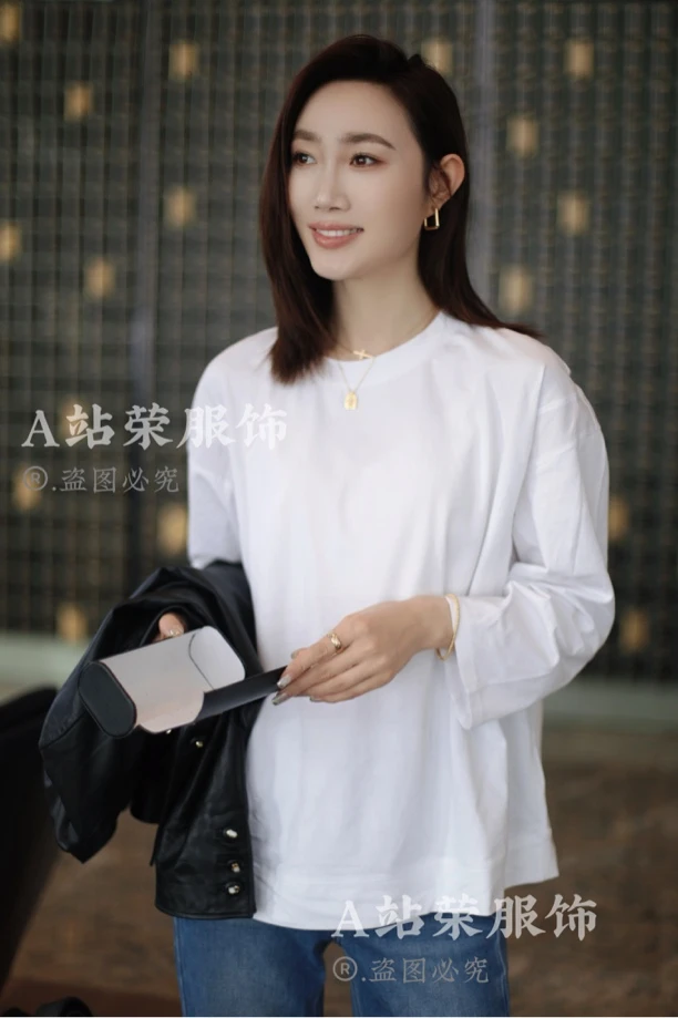 【荣姐精选】拼接棉圆领长T