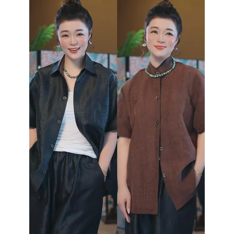 【杯子家“老龟”两面穿短袖】男女同款桑蚕丝香云纱龟裂纹高品质开衫