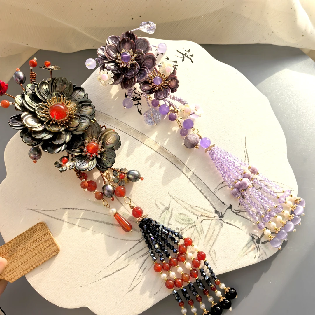 古风蝶贝流苏步摇发钗