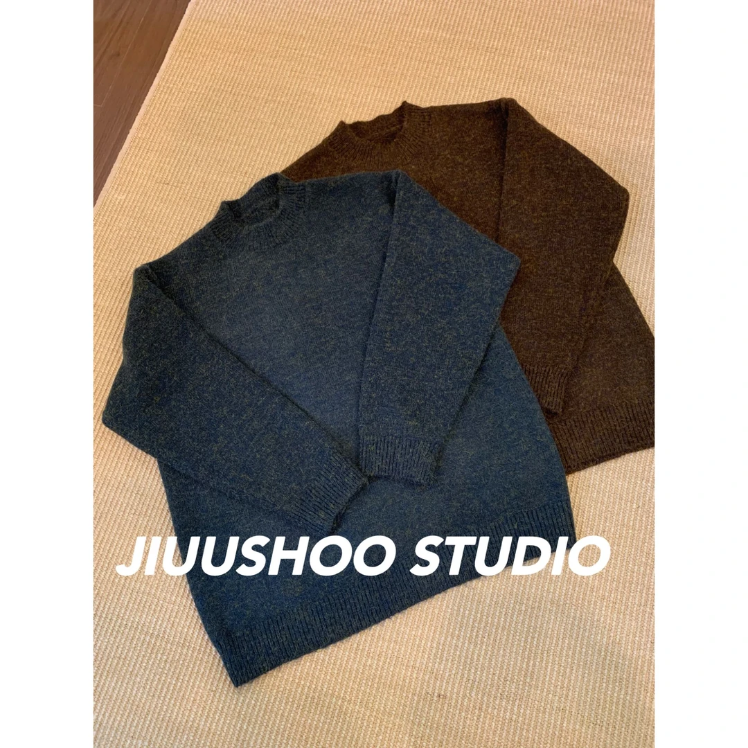 秋冬上新【花纱圆领套头针织】韩系复古慵懒风休闲保暖针织衫