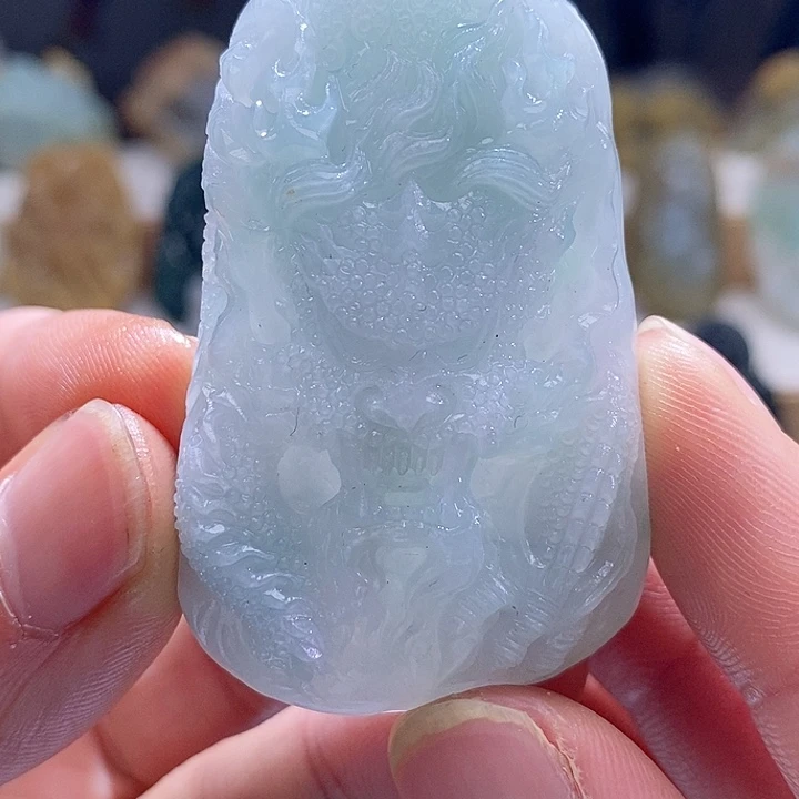 定制翡翠未镶嵌蓝紫龙牌