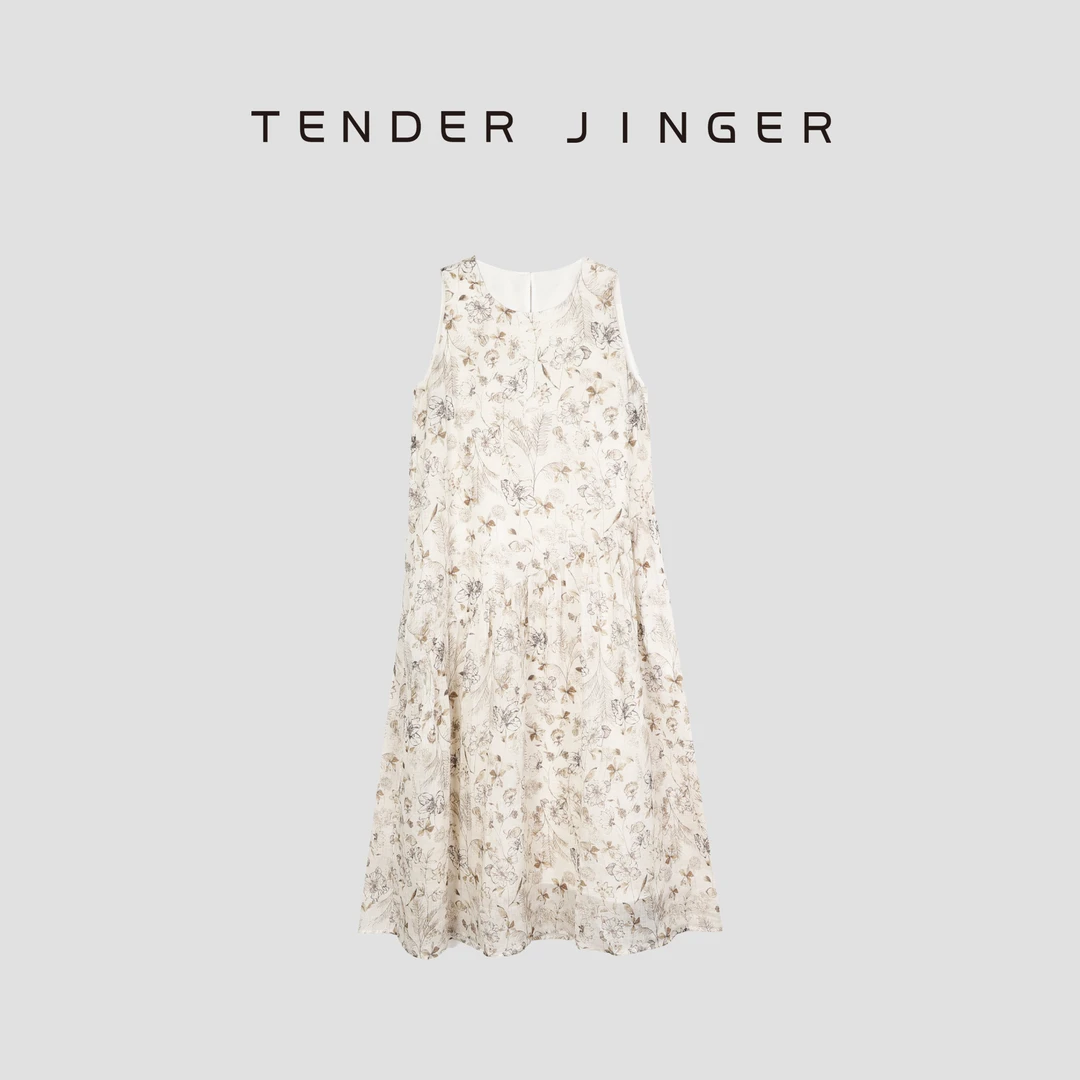 Tender Jinger【黑标】圆领碎花苎麻无袖连衣裙T52PYS760P