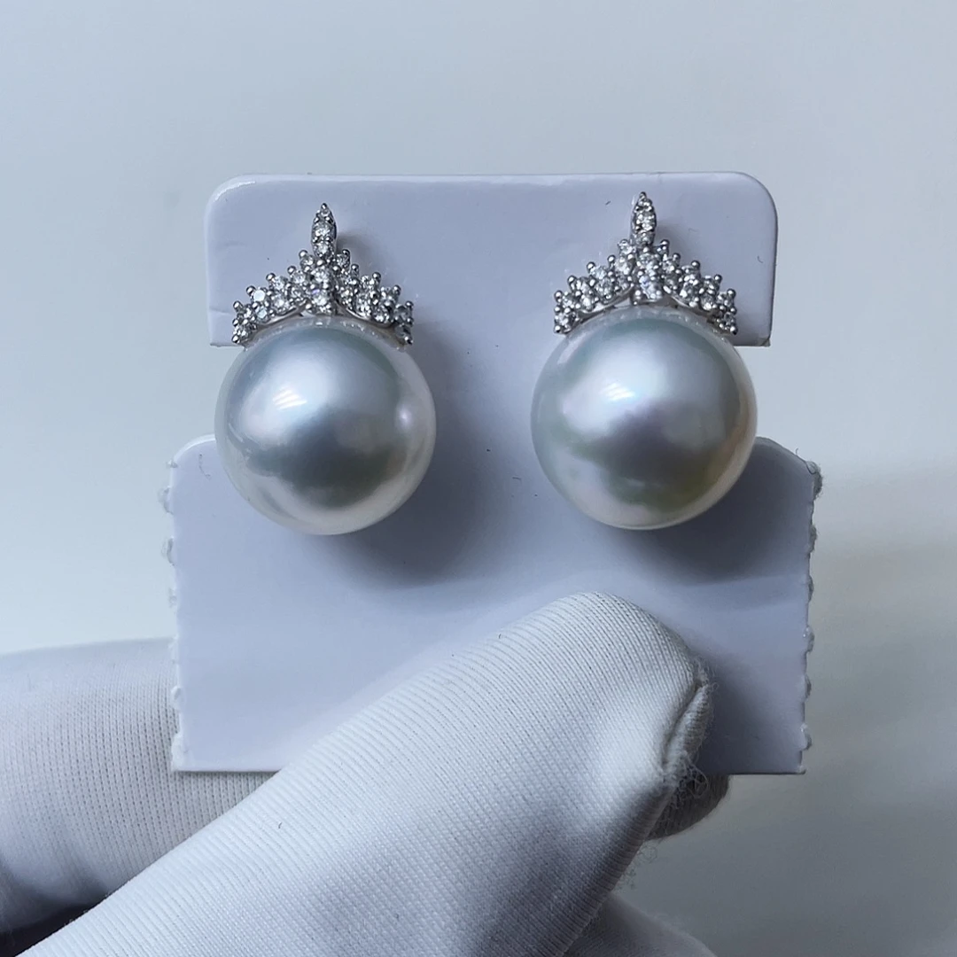 海水珍珠18K金镶嵌耳饰澳白