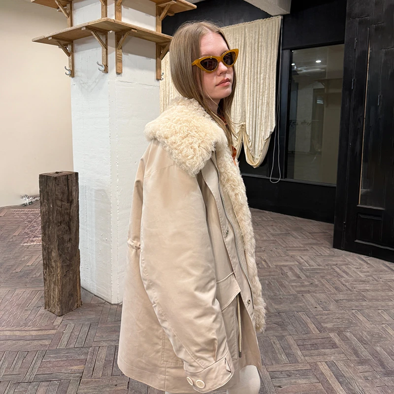 北麋90鹅绒内胆可脱卸托卡毛领派克服气质显瘦皮草外套女中长款
