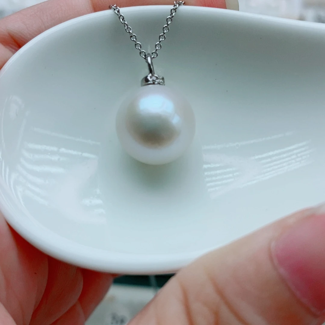淡水珍珠银S925镶嵌吊坠(赠链)12.5mm