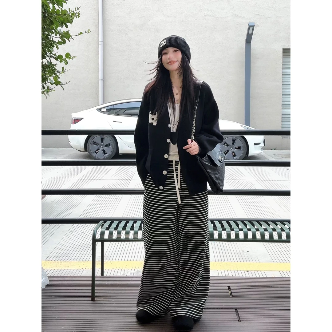 HUOHUO慵懒风宽松V领针织开衫女秋冬新款毛衣外套HY124