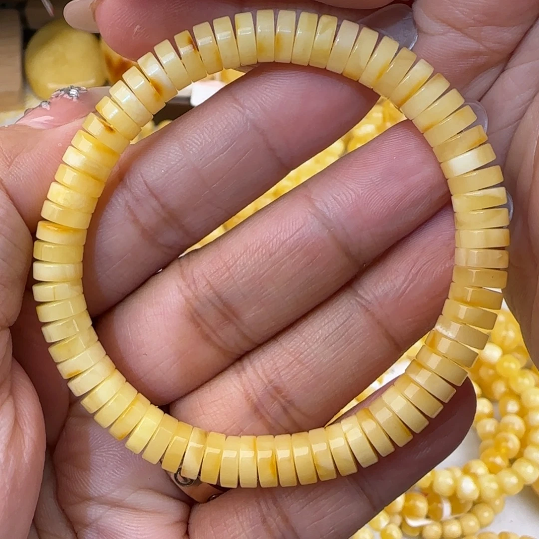 蜜蜡未镶嵌手串白花药片手串