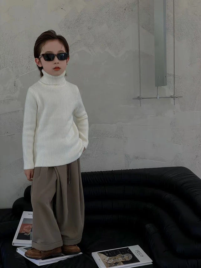 【恩姐定制】冬季童装时尚加厚女童百搭气质儿童高领白毛衣ENM820