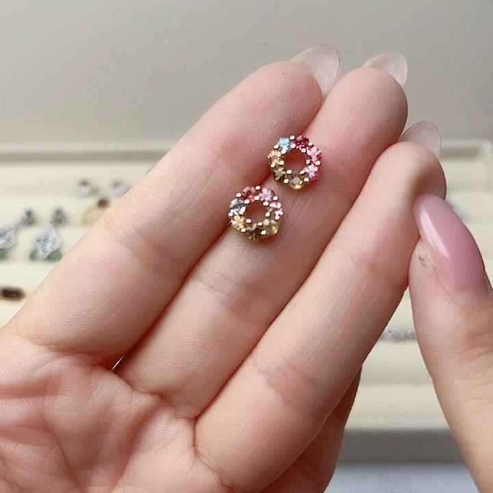 碧玺耳饰银S925镶嵌耳饰