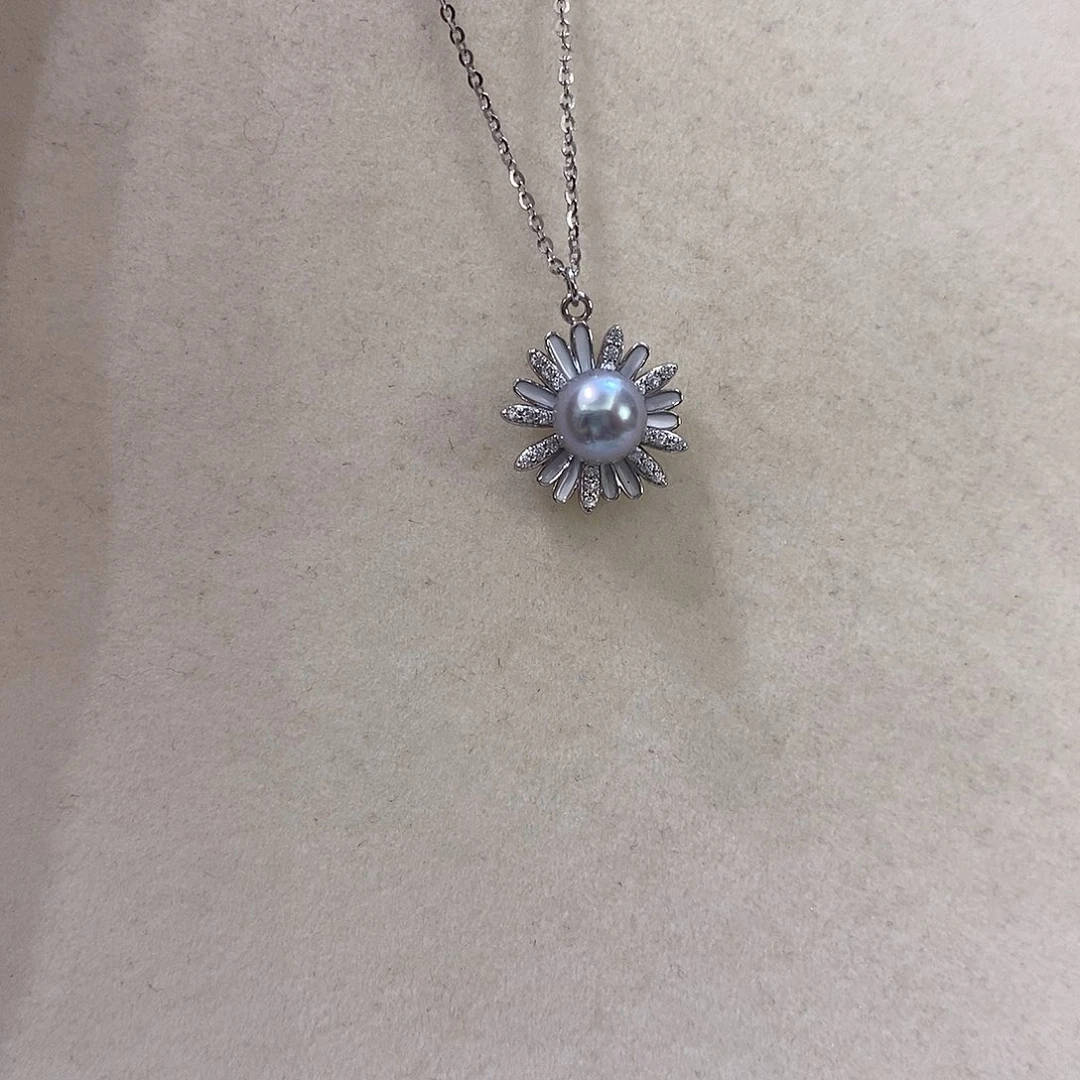 银S925镶嵌海水珍珠吊坠7-8