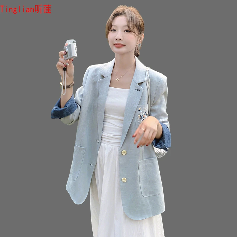 西装外套女2025年新款春秋宽松休闲减龄广州十三行西服刺绣小香风