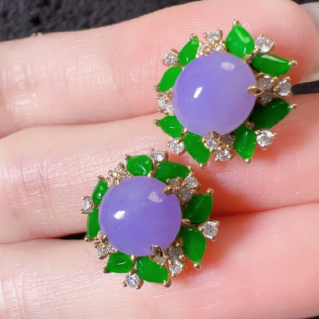 翡翠18K金镶嵌耳饰签收后24小时鉴赏期，过时不退